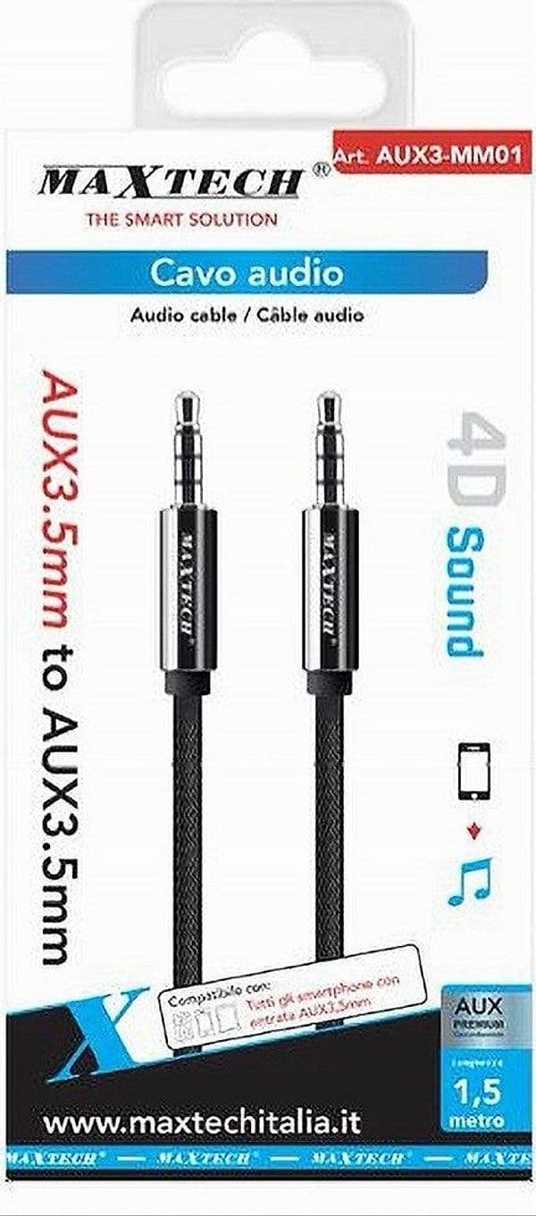 CAVO AUDIO AUX3.5MM MASCHIO/MASCHIO 3 CONTATTI PROLUNGA 1.5MT 4D SOUND AUX3-MM01 in Cavi Stereo Jack Trade Shop italia - Napoli, commercioVirtuoso.it