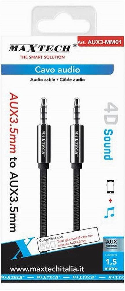 CAVO AUDIO AUX3.5MM MASCHIO/MASCHIO 3 CONTATTI PROLUNGA 1.5MT 4D SOUND AUX3-MM01 in Cavi Stereo Jack Trade Shop italia - Napoli, commercioVirtuoso.it
