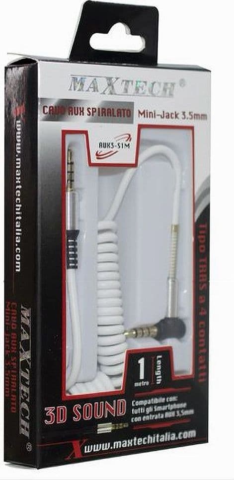 CAVO PROLUNGA AUX A SPIRALE MINI JACK DA 3,5 MM AUDIO ANGOLO RETTO 1 MT AUX3-S1M in Cavi Stereo Jack Trade Shop italia - Napoli, commercioVirtuoso.it