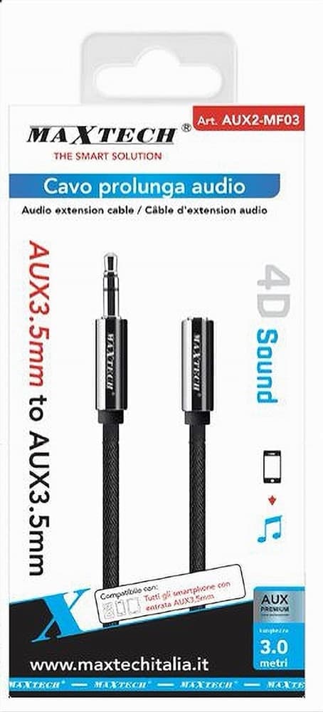 CAVO PROLUNGA AUDIO AUX CUFFIA M/F 3.5MM DA 3METRI 4D SOUND SMARTPHONE AUX2-MF03 in Cavi Stereo Jack Trade Shop italia - Napoli, commercioVirtuoso.it