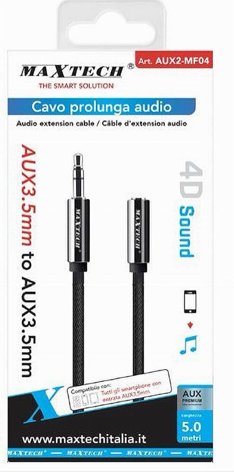 CAVO PROLUNGA AUDIO AUX CUFFIA M/F 3.5 MM DA 5 MT 4D SOUND SMARTPHONE AUX2-MF04 in Cavi Stereo Jack Trade Shop italia - Napoli, commercioVirtuoso.it