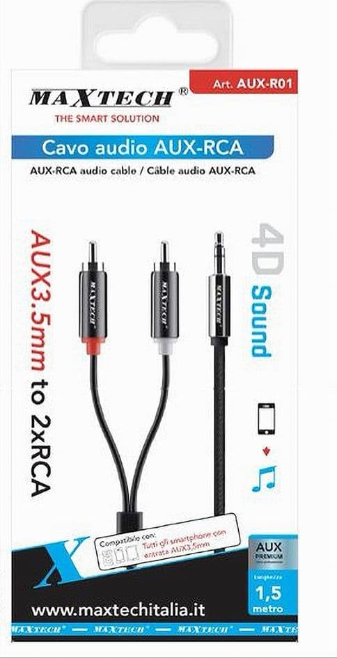 CAVO AUDIO DA AUX 3,5MM A 2XRCA MASCHIO STEREO ADATTATORE 1.5MT 4D SOUND AUX-R01 in Cavi Stereo Jack Trade Shop italia - Napoli, commercioVirtuoso.it
