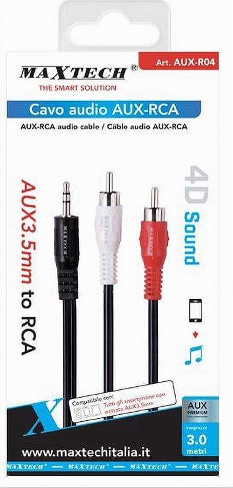 CAVO PROLUNGA AUDIO ADATTATORE STEREO DA AUX 3.5MM A 2X RCA 3MT 4D SOUND AUX-R04 in Connettori RCA Trade Shop italia - Napoli, commercioVirtuoso.it