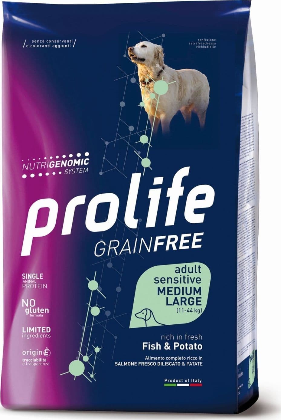 Prolife Grain Free mangime secco Cani Adulti Medium&Large salmone e patate