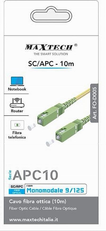 CAVO FIBRA OTTICA MONOMODALE 9/125 SC-APC 10 MT PER ROUTER NOTEBOOK FO-D005-10M in prodotto Trade Shop italia - Napoli, commercioVirtuoso.it