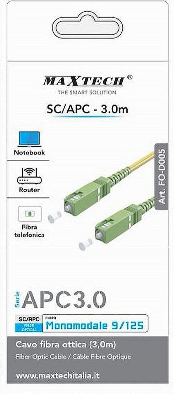 CAVO FIBRA OTTICA MONOMODALE 9/125 SC-APC 3 MT PER ROUTER NOTEBOOK FO-D005-3.0M in Cavi Ethernet Trade Shop italia - Napoli, commercioVirtuoso.it