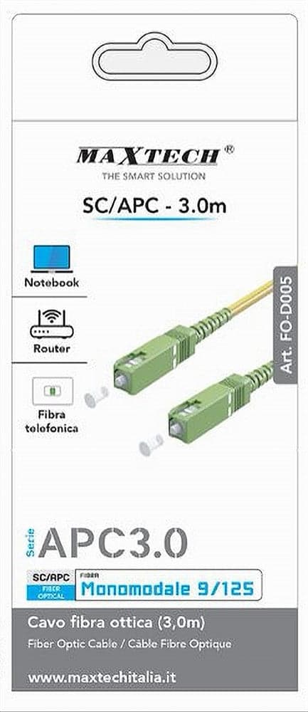 CAVO FIBRA OTTICA MONOMODALE 9/125 SC-APC 3 MT PER ROUTER NOTEBOOK FO-D005-3.0M in Cavi Ethernet Trade Shop italia - Napoli, commercioVirtuoso.it