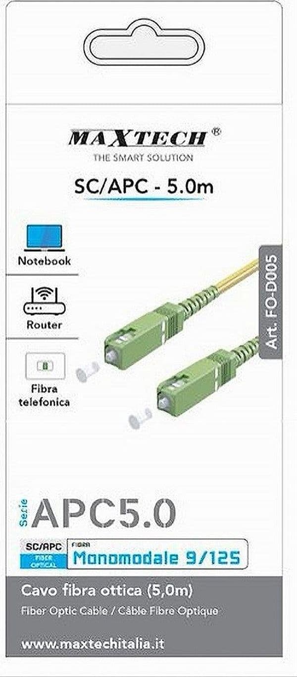 CAVO FIBRA OTTICA MONOMODALE 9/125 SC-APC 5MT PER ROUTER NOTEBOOK FO-D005-5.0M in Cavi Ethernet Trade Shop italia - Napoli, commercioVirtuoso.it