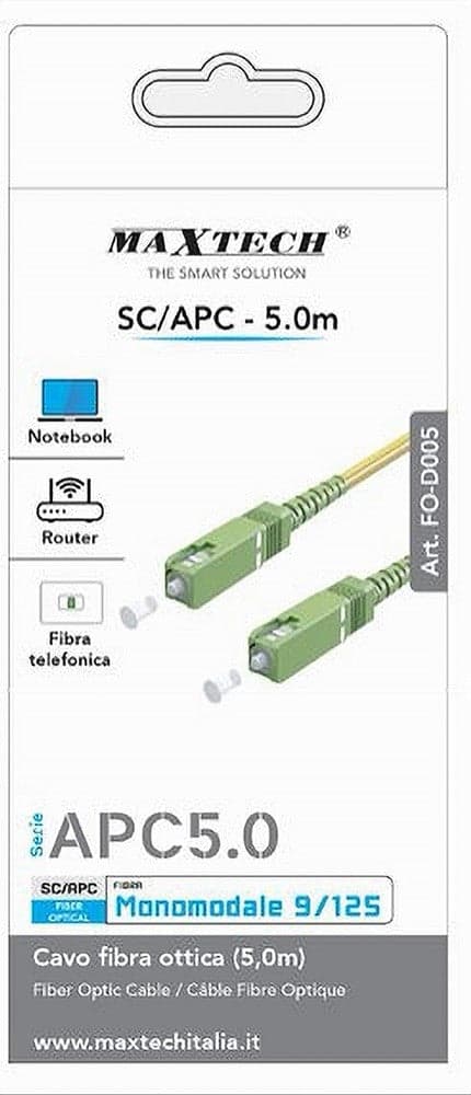 CAVO FIBRA OTTICA MONOMODALE 9/125 SC-APC 5MT PER ROUTER NOTEBOOK FO-D005-5.0M in Cavi Ethernet Trade Shop italia - Napoli, commercioVirtuoso.it