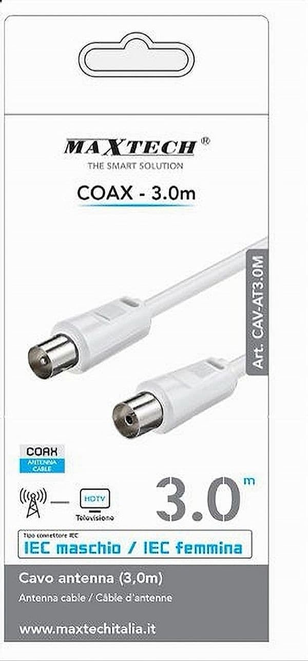 CAVO ANTENNA COAX 3MT IEC MASCHIO-IEC FEMMINA TELEVISORE HDTV PROLUNGA CAV-AT3.0M in Cavi coassiali Trade Shop italia - Napoli, commercioVirtuoso.it
