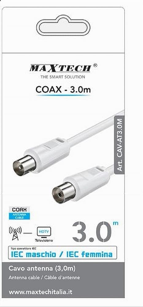 CAVO ANTENNA COAX 3MT IEC MASCHIO-IEC FEMMINA TELEVISORE HDTV PROLUNGA CAV-AT3.0M in Cavi coassiali Trade Shop italia - Napoli, commercioVirtuoso.it