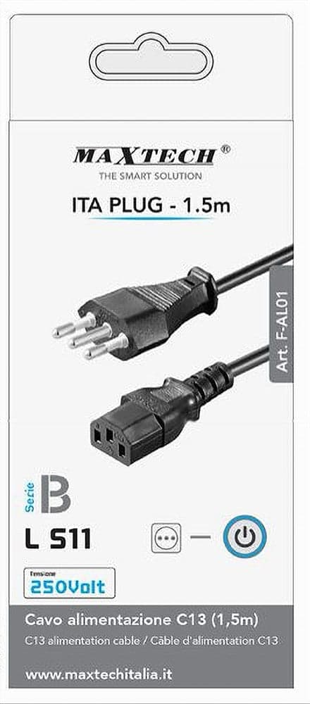 CAVO ALIMENTAZIONE TRIPOLARE SERIE B C13 L S11 ITA PLUG 1.5 MT 250 VOLT F-AL01-B in Cavi di alimentazione Trade Shop italia - Napoli, commercioVirtuoso.it