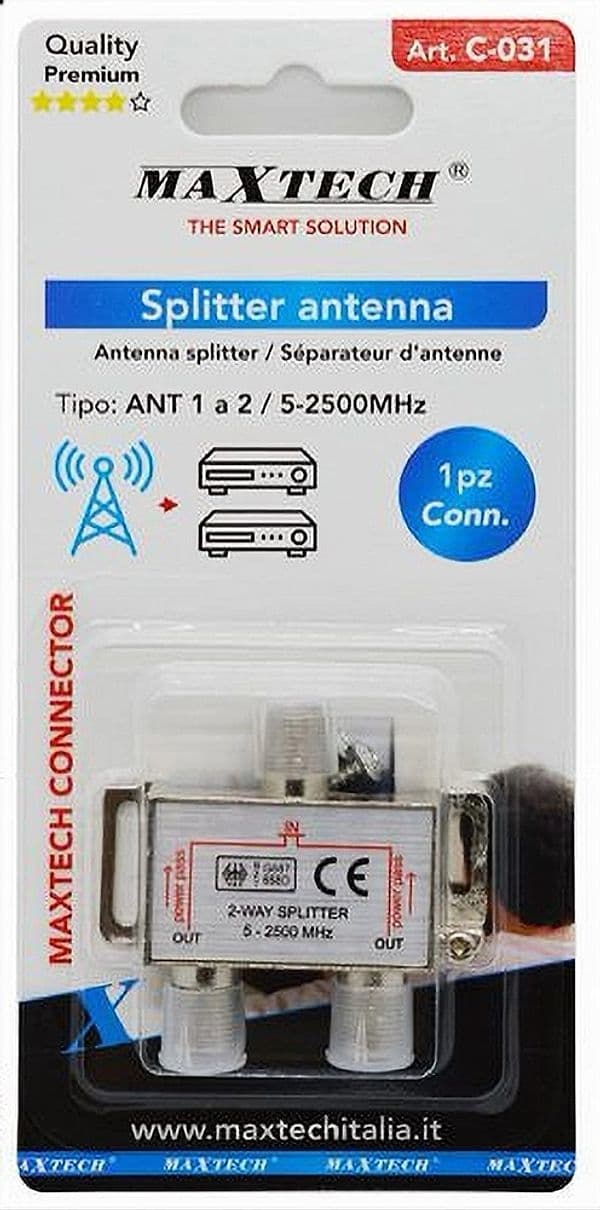 SPLITTER ANTENNA 2 VIE 5-2500MHZ CAVO SDOPPIATORE CONNETTORE SATELLITARE TV C-031 in Splitter Trade Shop italia - Napoli, commercioVirtuoso.it