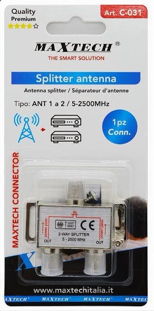 SPLITTER ANTENNA 2 VIE 5-2500MHZ CAVO SDOPPIATORE CONNETTORE SATELLITARE TV C-031 in Splitter Trade Shop italia - Napoli, commercioVirtuoso.it