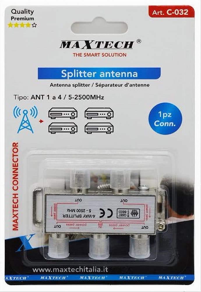 SPLITTER 5-2500MHZ 4 VIE CAVO CONNETTORE ADATTATORE ANTENNA TV SATELLITARE C-032 in Splitter Trade Shop italia - Napoli, commercioVirtuoso.it