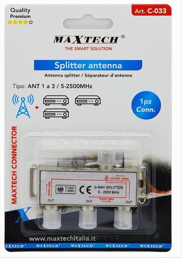 SPLITTER ANTENNA CAVO CONNETTORE ADATTATORE 3 VIE 5-2500MHZ SATELLITARE TV C-033 in Splitter Trade Shop italia - Napoli, commercioVirtuoso.it