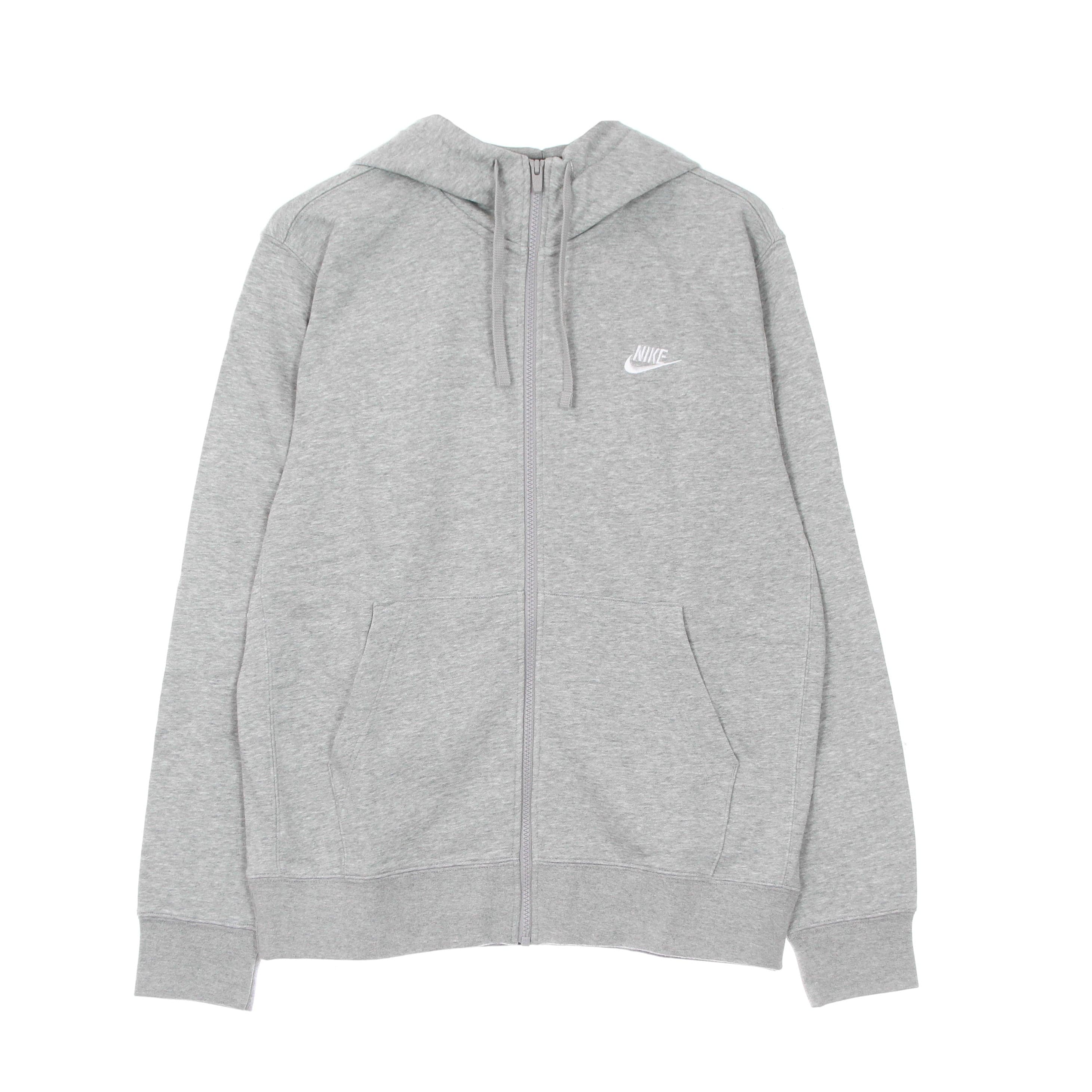 Nike Felpa Leggera Cappuccio Zip Uomo Sportswear Club Hoodie Full Zip French Terry Dk Grey Heather/matte Silver/white da uomo