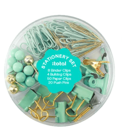 i-Total - Set da scrivania rotondo con graffette e puntine Verde (XL3003)