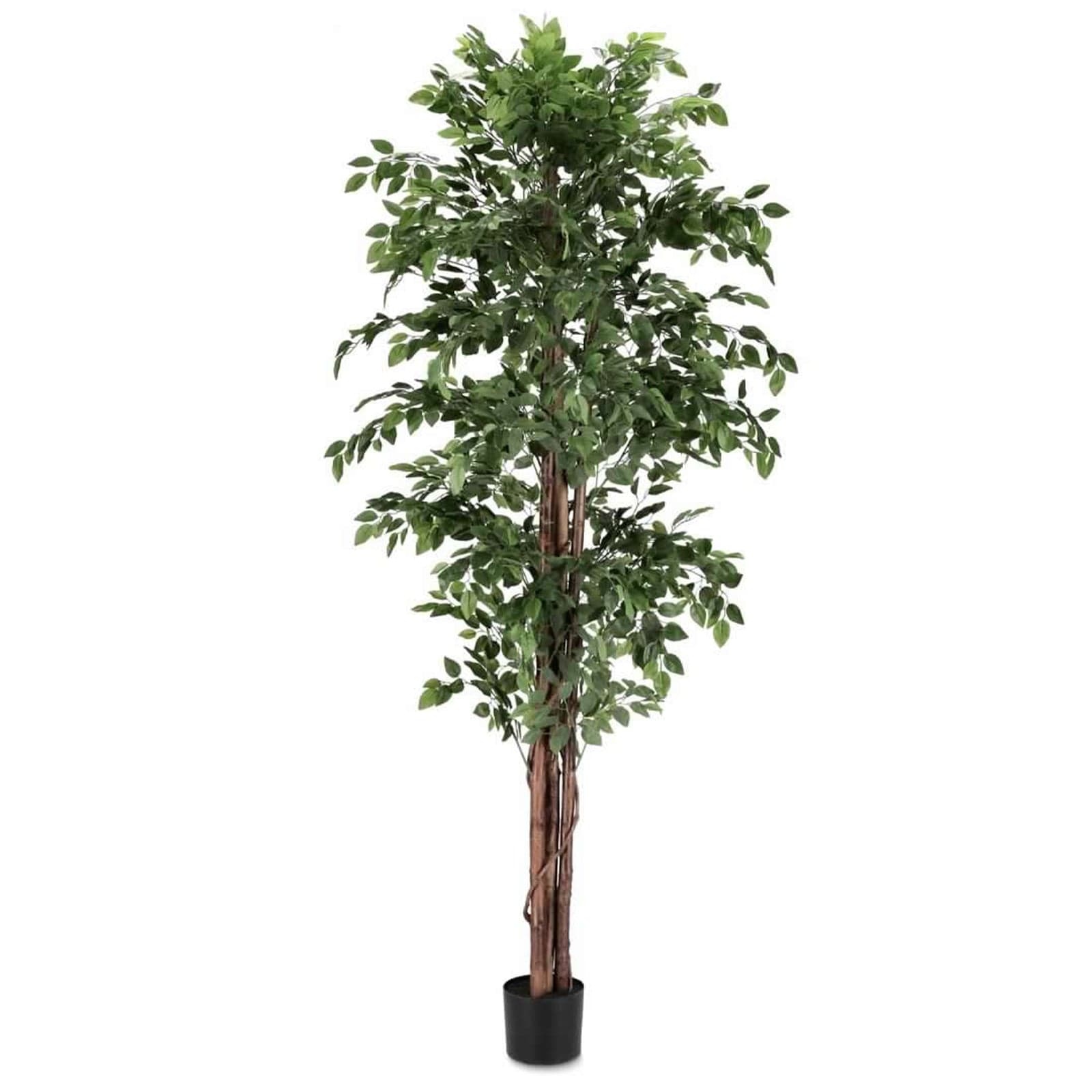 Pianta artificiale "Ficus" con foglie in tessuto, tronco in legno, vaso in plastica - 4
