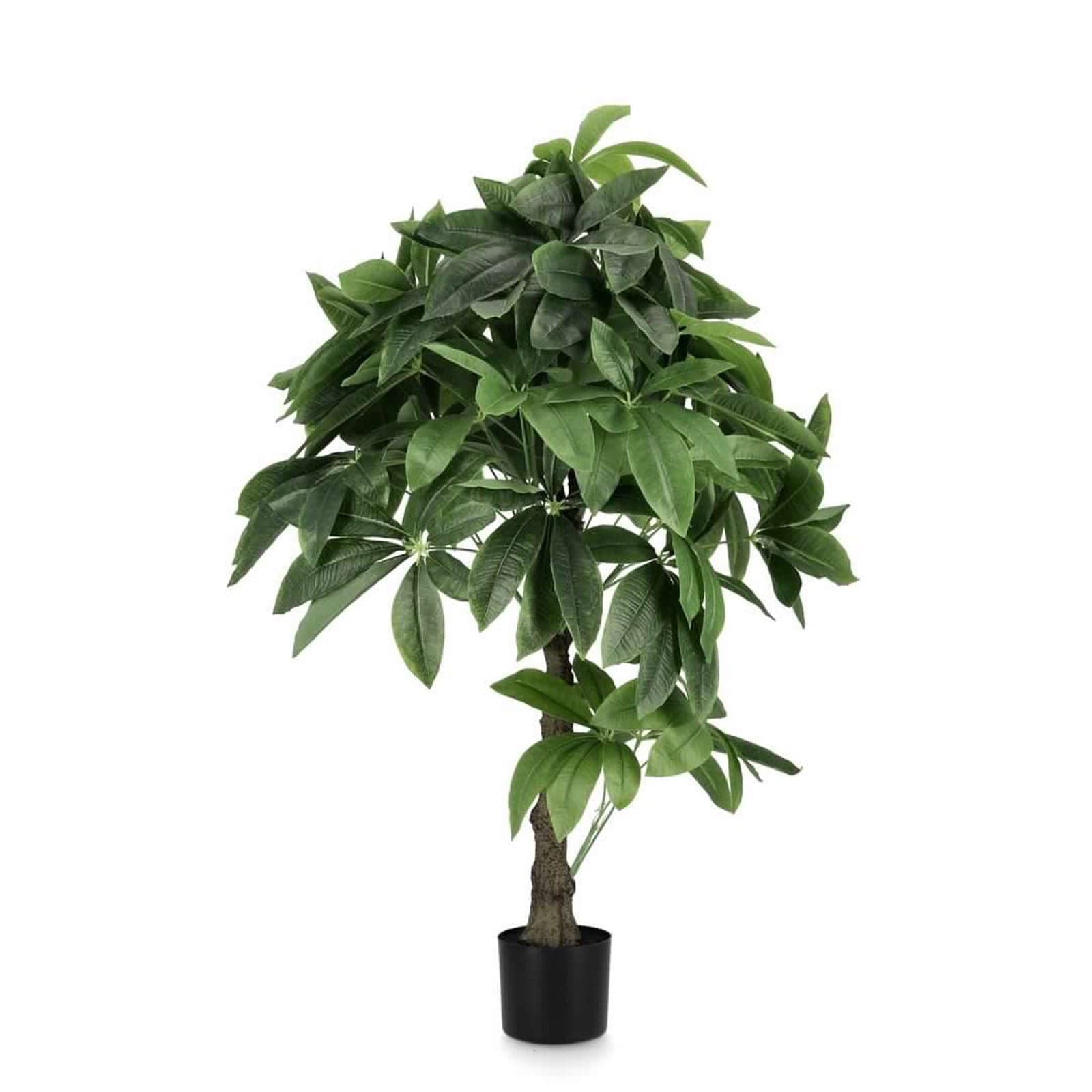 Pianta artificiale "Pachira Aquatica" con vaso in plastica nero, foglie in tessuto - 8