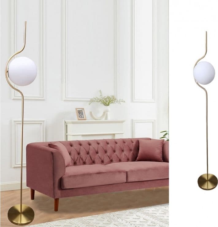 LAMPADA DA TERRA ORO CON SFERA IN VETRO BIANCO PIANTANA E27 DESIGN MODERNO 33894 in Lampade da terra Trade Shop italia - Napoli, commercioVirtuoso.it