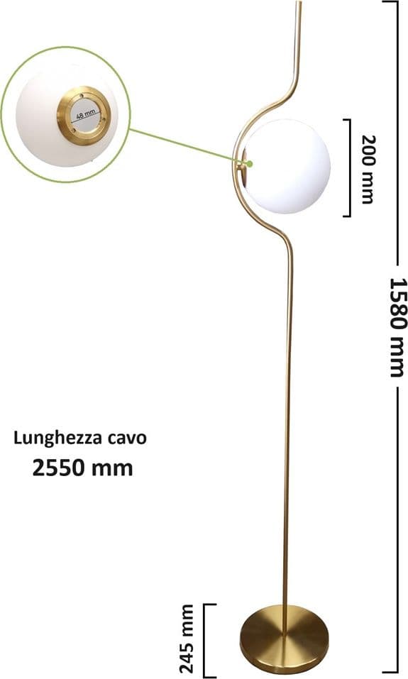 LAMPADA DA TERRA ORO CON SFERA IN VETRO BIANCO PIANTANA E27 DESIGN MODERNO 33894 in Lampade da terra Trade Shop italia - Napoli, commercioVirtuoso.it