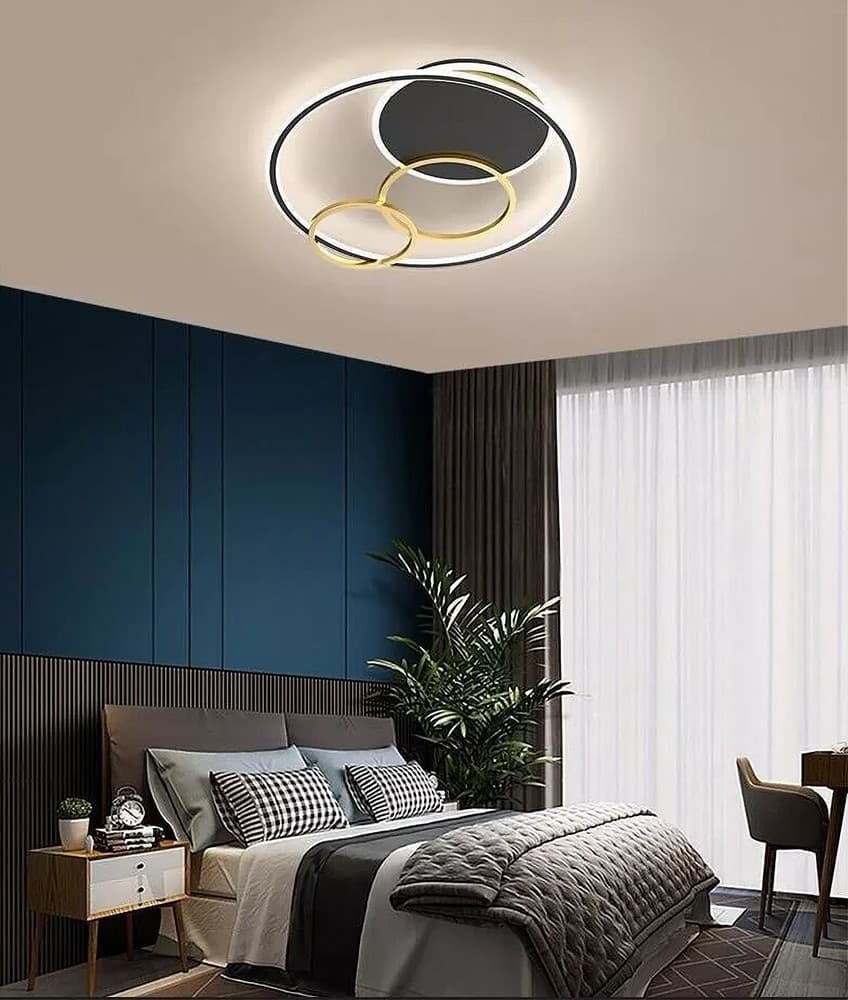 PLAFONIERA LED 55W TONDO CON CERCHI NERO ORO LAMPADA DA SOFFITTO LUCE 6500K 70883 in Plafoniere Trade Shop italia - Napoli, commercioVirtuoso.it