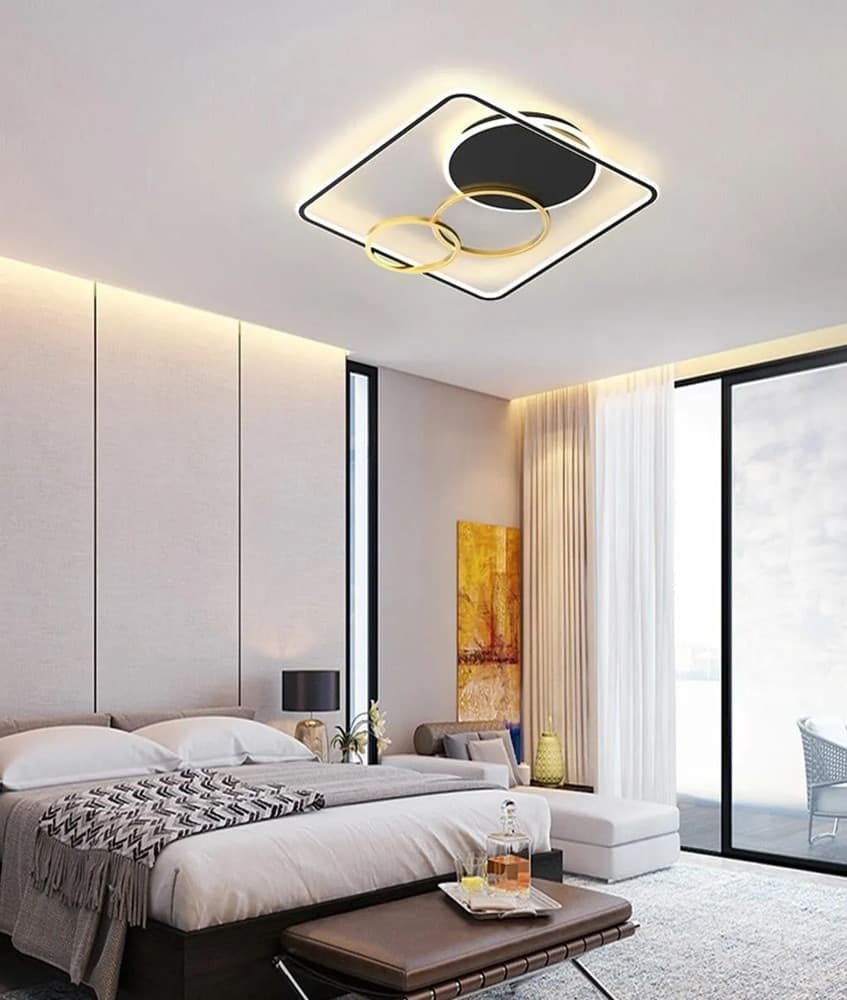 PLAFONIERA LED 55W QUADRATO CON CERCHI NERO ORO LAMPADA SOFFITTO LUCE 4000K 70890 in Plafoniere Trade Shop italia - Napoli, commercioVirtuoso.it