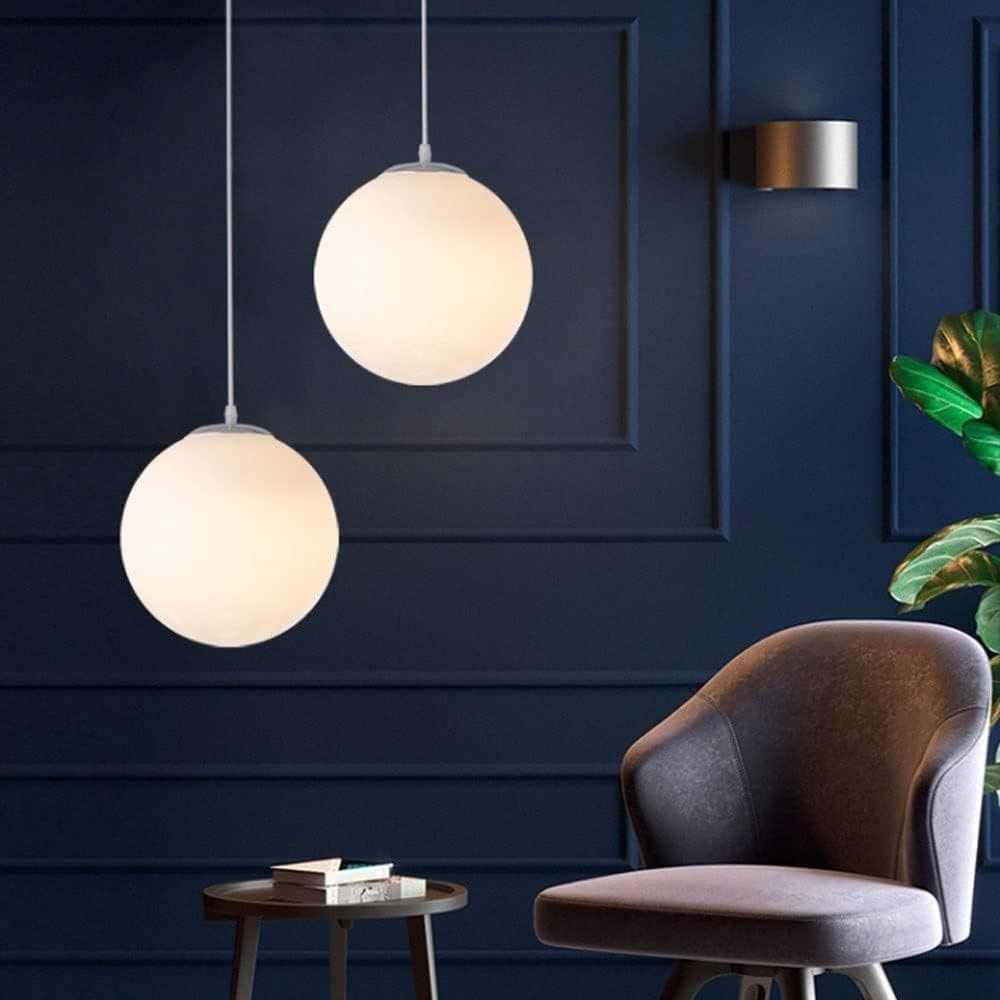LAMPADARIO A SOSPENSIONE ARGENTO CON SFERA VETRO BIANCO ATTACCO E27 MINIMAL 33511 in Lampade a sospensione Trade Shop italia - Napoli, commercioVirtuoso.it