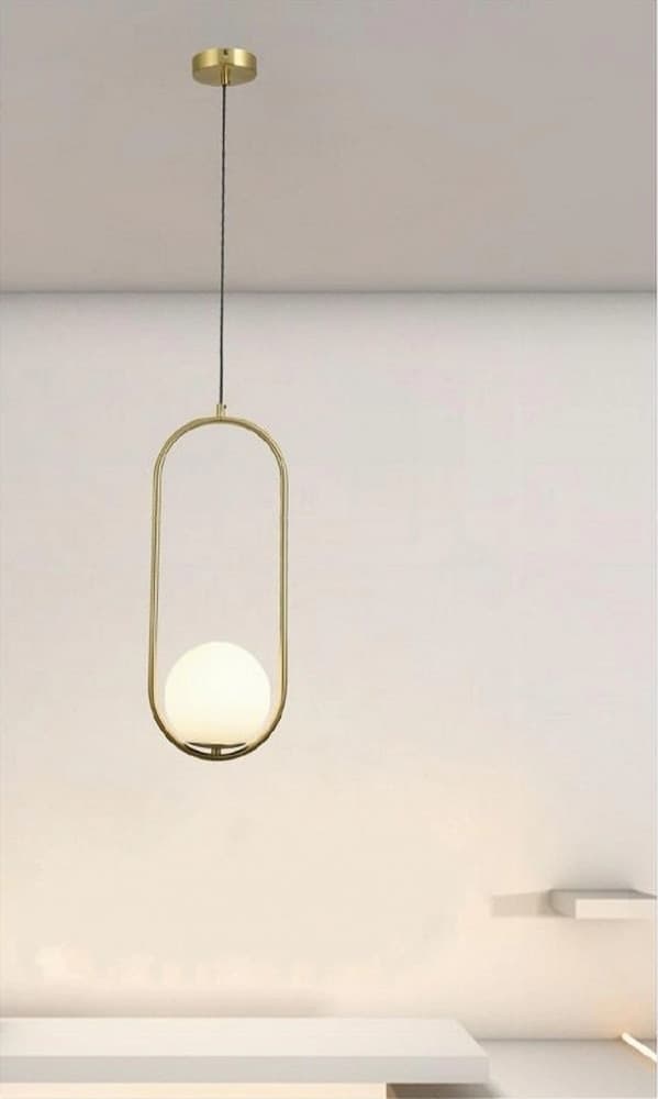 LAMPADARIO A SOSPENSIONE ORO OVALE CON SFERA VETRO ATTACCO E27 MODERNA MINIMAL 32835 in Lampade a sospensione Trade Shop italia - Napoli, commercioVirtuoso.it