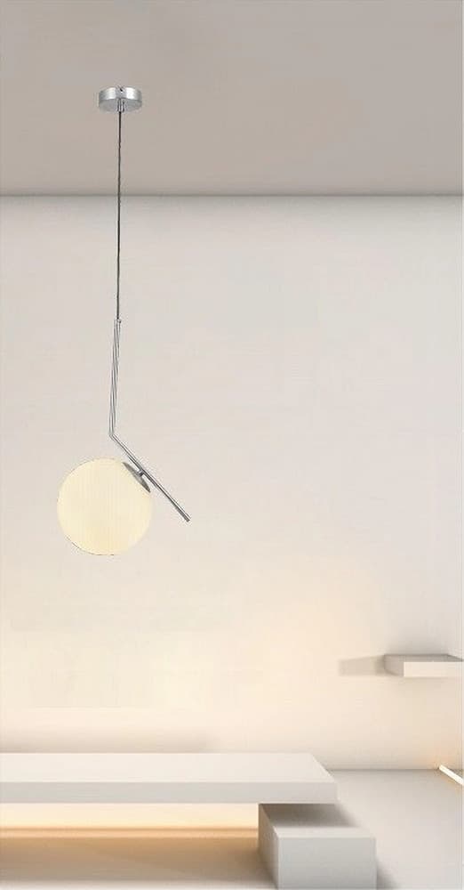 LAMPADARIO A SOSPENSIONE ATTACCO E27 ARGENTO CON SFERA VETRO MODERNO MINIMAL 33474 in Lampade a sospensione Trade Shop italia - Napoli, commercioVirtuoso.it
