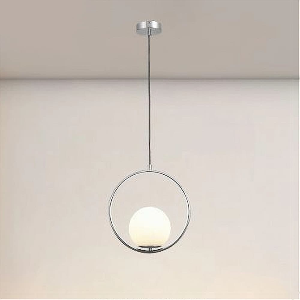 LAMPADARIO A SOSPENSIONE CERCHIO METALLO SFERA VETRO BIANCO ATTACCO E27 ARGENTO 33467