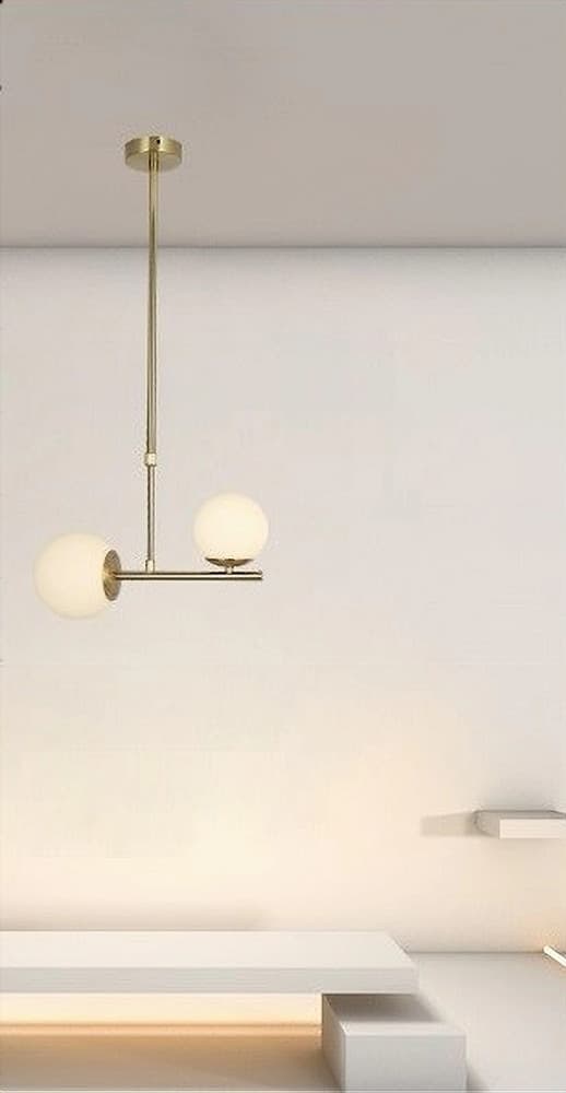 LAMPADARIO A SOSPENSIONE ORO CON 2 SFERE IN VETRO BIANCO OPACO ATTACCO G9 E27 33481 in Lampade a sospensione Trade Shop italia - Napoli, commercioVirtuoso.it
