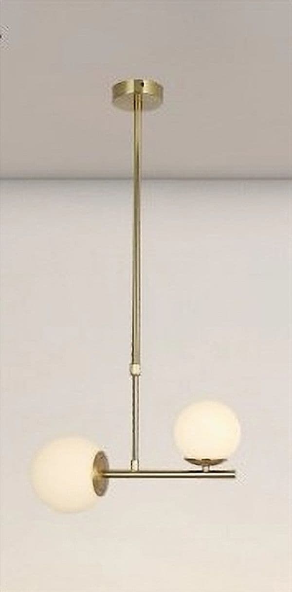 LAMPADARIO A SOSPENSIONE ORO CON 2 SFERE IN VETRO BIANCO OPACO ATTACCO G9 E27 33481 in Lampade a sospensione Trade Shop italia - Napoli, commercioVirtuoso.it