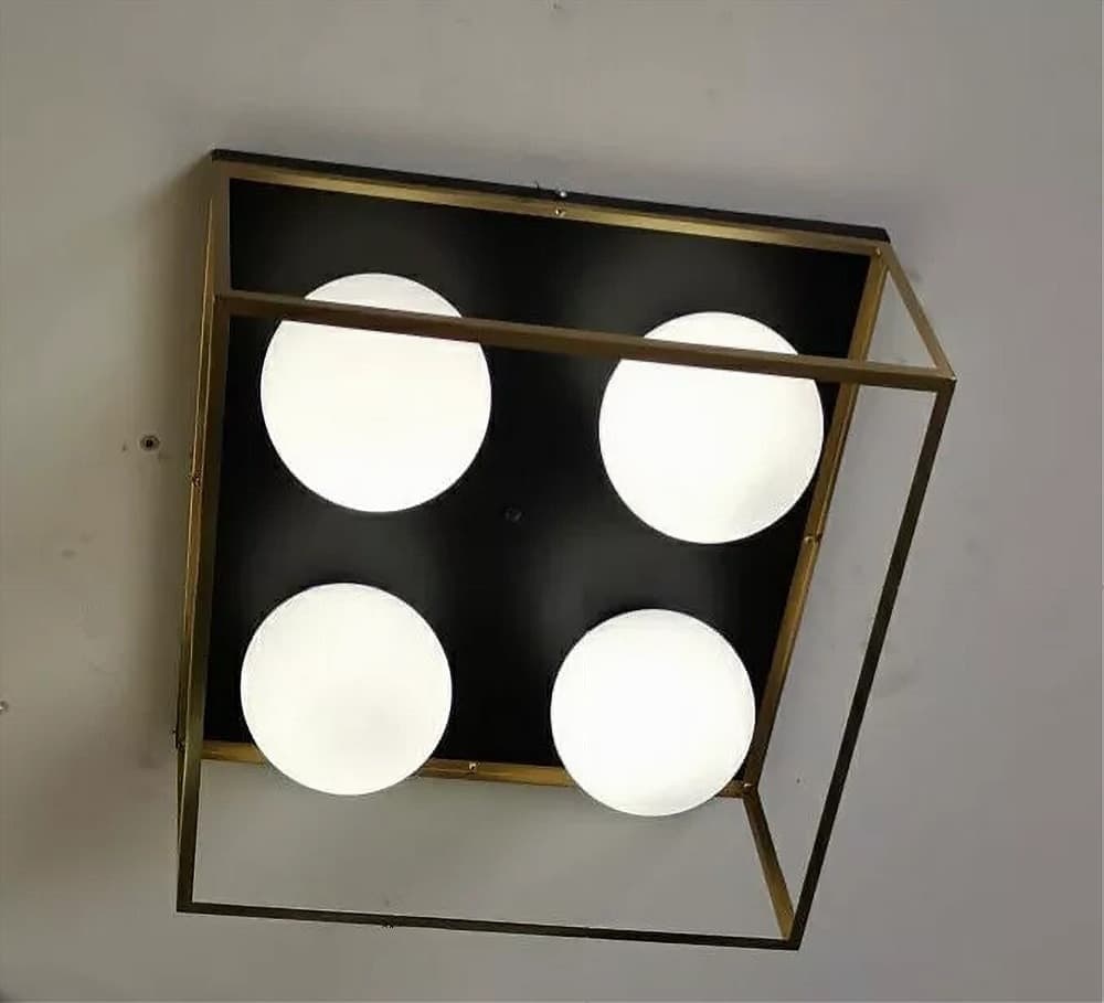LAMPADARIO MODERNO NERO ORO A SOFFITTO PLAFONIERA QUADRATA E27 NORDICO 4 SFERE 32699 in Lampadari Trade Shop italia - Napoli, commercioVirtuoso.it
