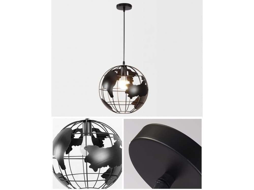LAMPADARIO A SOSPENSIONE MAPPAMONDO E27 IN METALLO NERO SFERA GLOBO SOSPESO 33948 in Lampade a sospensione Trade Shop italia - Napoli, commercioVirtuoso.it