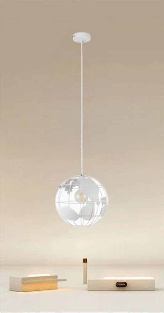 LAMPADARIO A SOSPENSIONE MAPPAMONDO E27 IN METALLO BIANCO SFERA GLOBO SOSPESO 33931 in Lampade a sospensione Trade Shop italia - Napoli, commercioVirtuoso.it