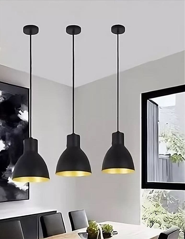 LAMPADARIO A SOSPENSIONE E27 FERRO PARALUME MODERNO CONTEMPORANEO CAMPANELLA NERA ORO 33269 in Lampade a sospensione Trade Shop italia - Napoli, commercioVirtuoso.it