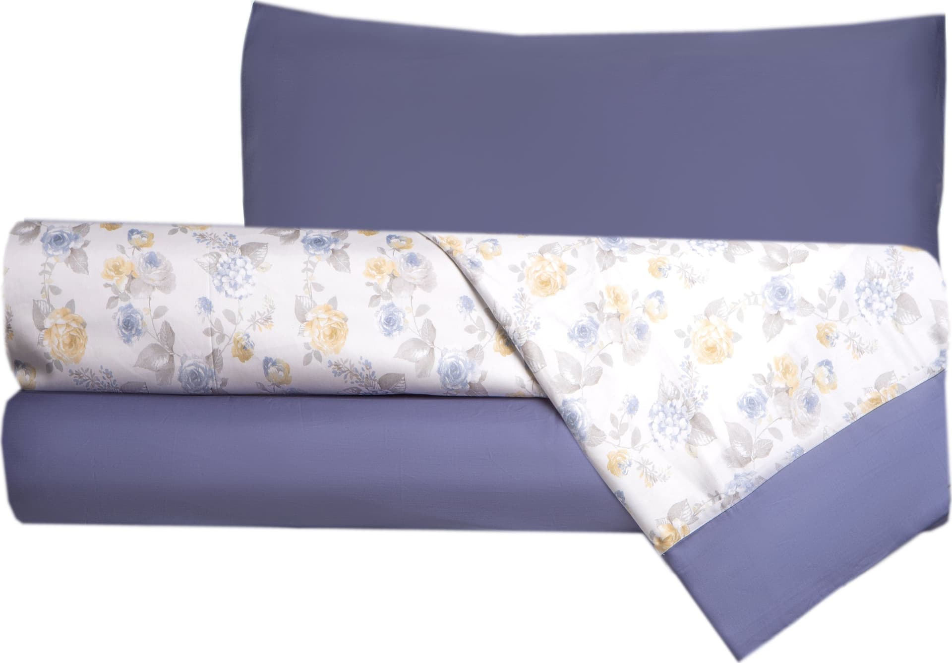 Completo letto in raso di puro cotone Romance Azzuro / Blu - Vanita di raso
