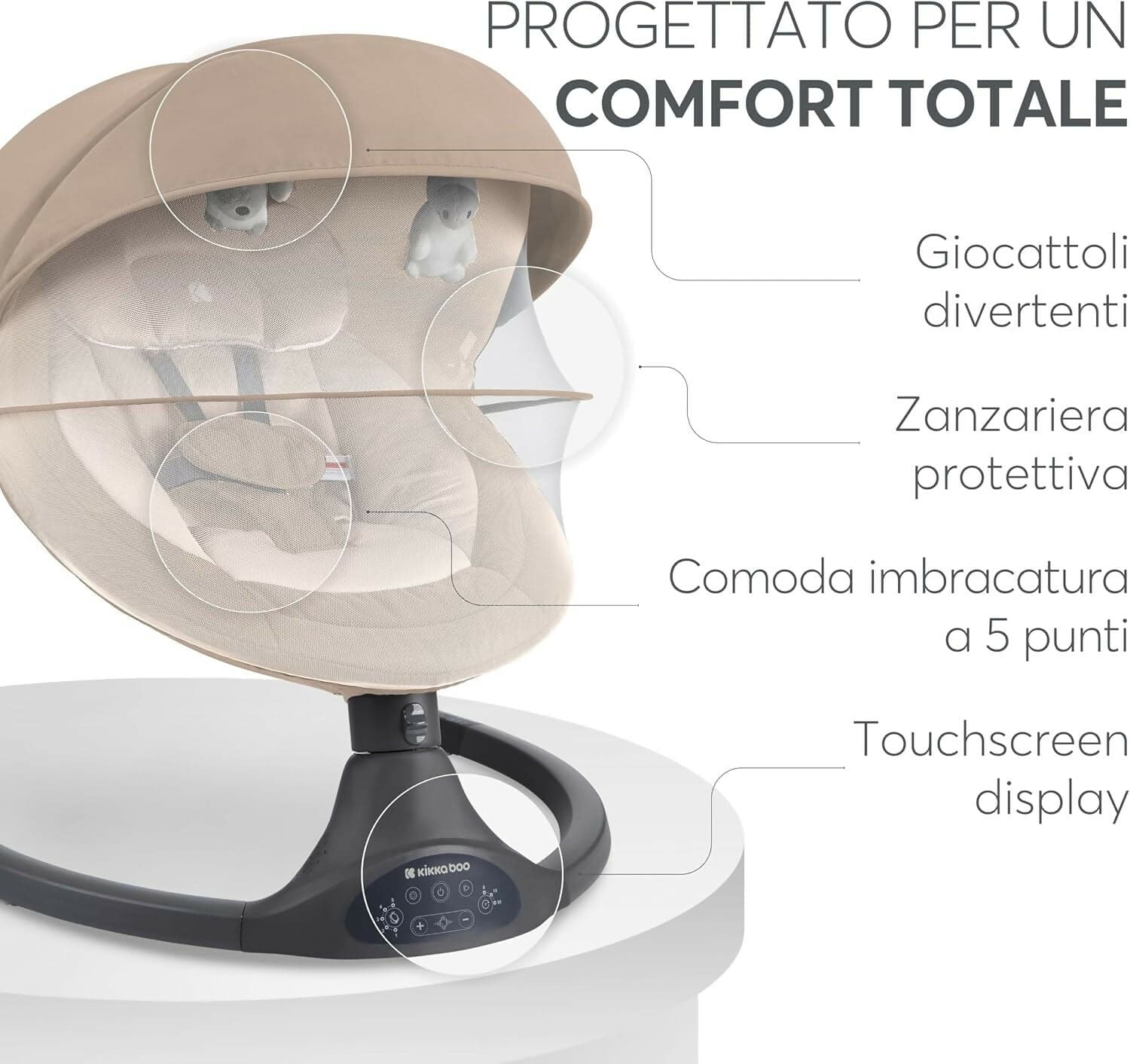 KIKKABOO Sdraietta Neonati Elettrica CODIE - Dondolo Elettrico per Neonati con Bluetooth, 5 Velocità, Schienale Regolabile, 10 Melodie, Fino a 9 kg, colore BEIGE - con Telecomando - rilassante, calmante in Sdraiette e dondolini Sanitaria Gioia del Bimbo - Villa San Giovanni, commercioVirtuoso.it