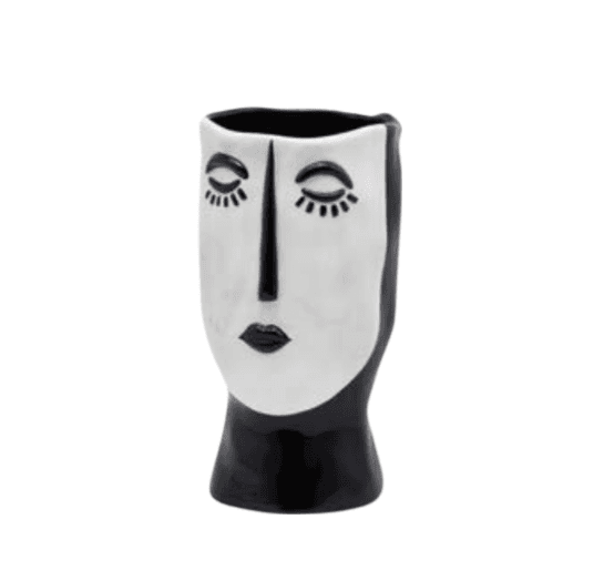 Vaso Faccia decorativa porta fiori o piante in ceramica volto bianco e nero Edg - 20