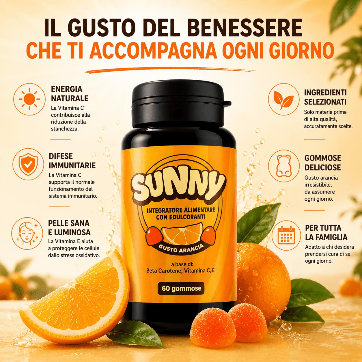 Integratore supporto Abbronzatura Naturale SUNNY | 60 Gommose al Beta-Carotene e Vitamine | Made in Italy in Beta carotene BasketGuru Italia - Palermo, commercioVirtuoso.it
