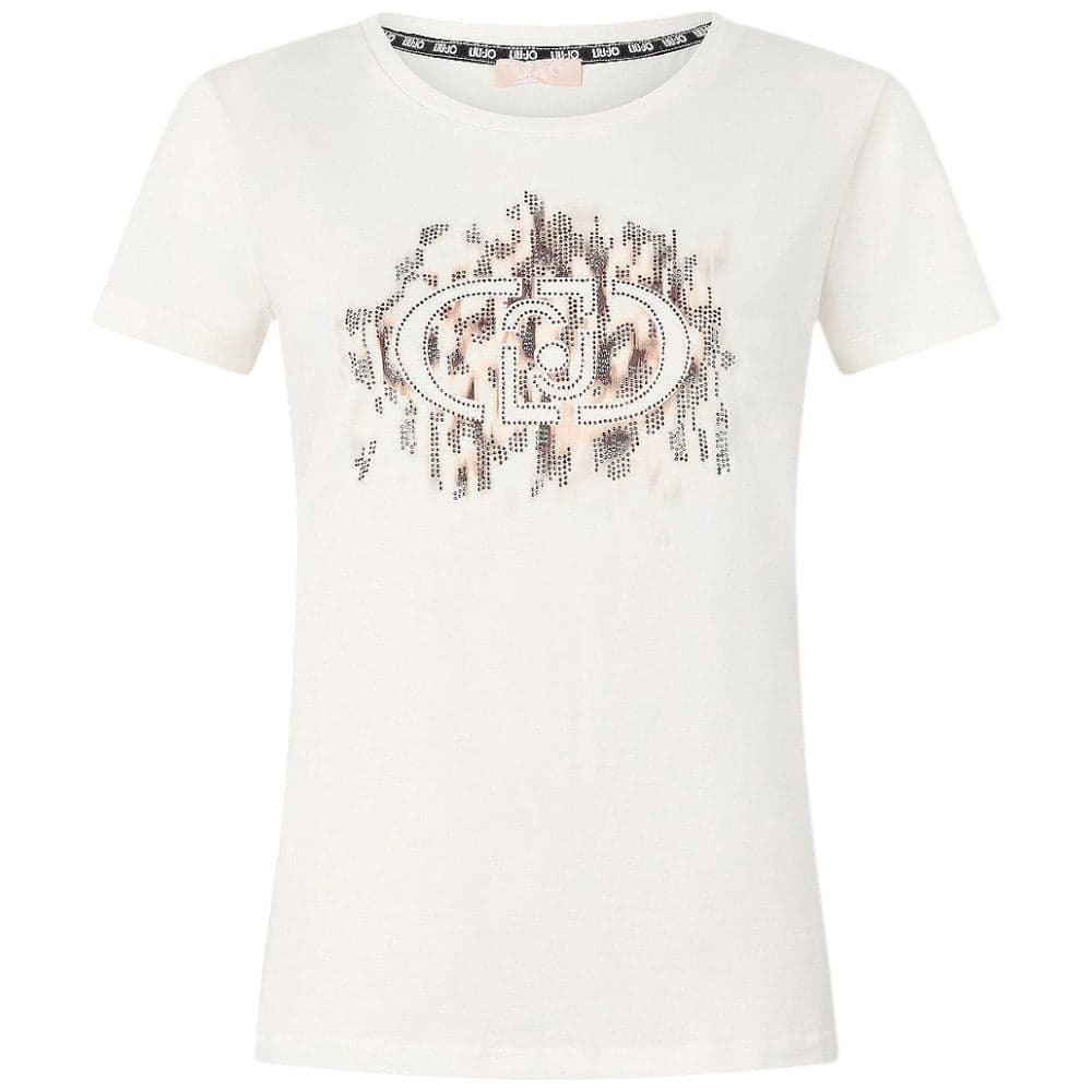 Liu Jo t-shirt bianco panna logo animalier e strass TA5173JS003 M9514 T-shirt Liu Jo