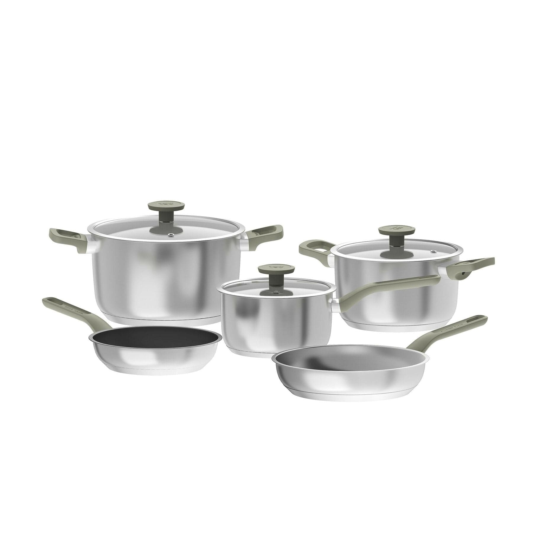 Set 8 pezzi pentole Berghoff Bolt in alluminio riciclato con rivestimento antiaderente e coperchi in vetro, adatte all’induzione