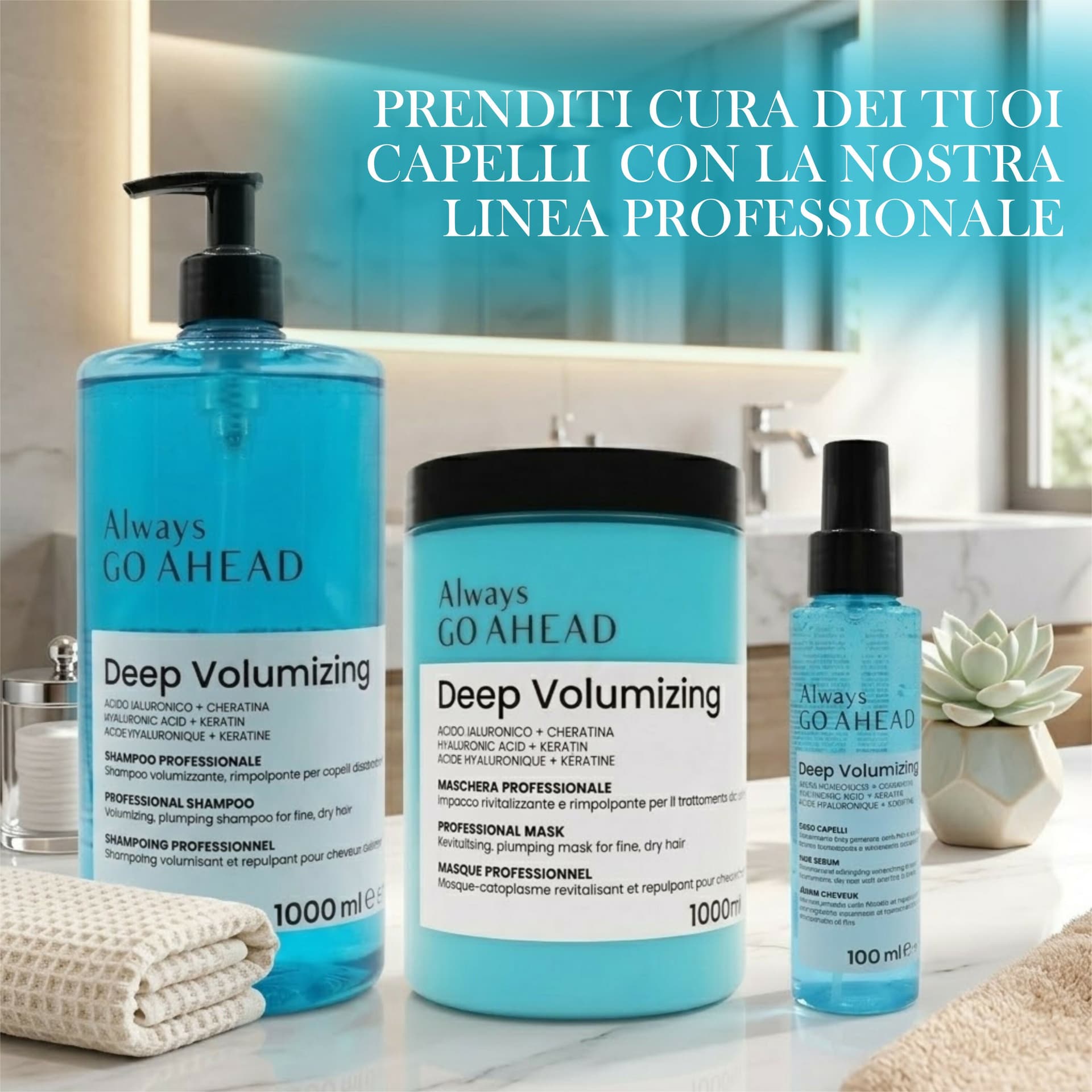 Kit Capelli Volumizzante Professionale Acido Ialuronico e Cheratina - Always GO AHEAD Shampoo e Maschera 1L + siero 100ml in Set shampoo e balsamo BasketGuru Italia - Palermo, commercioVirtuoso.it