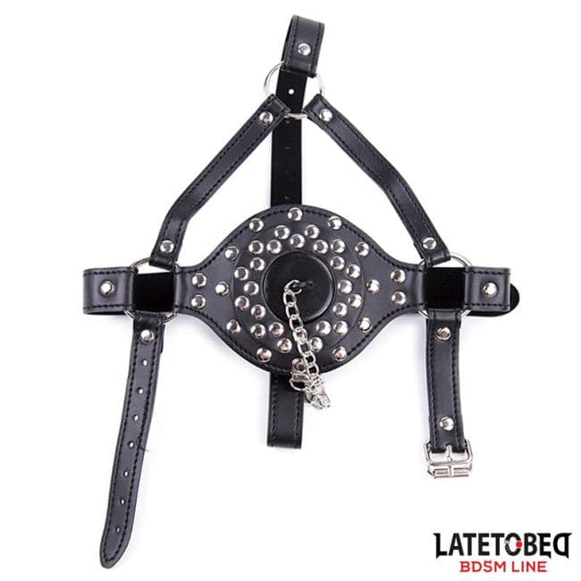 Maschera Toilet nera con tappo gag tubo scarico regolabile pelle PU vegan BDSM in prodotto Erosdom - Palmi, commercioVirtuoso.it