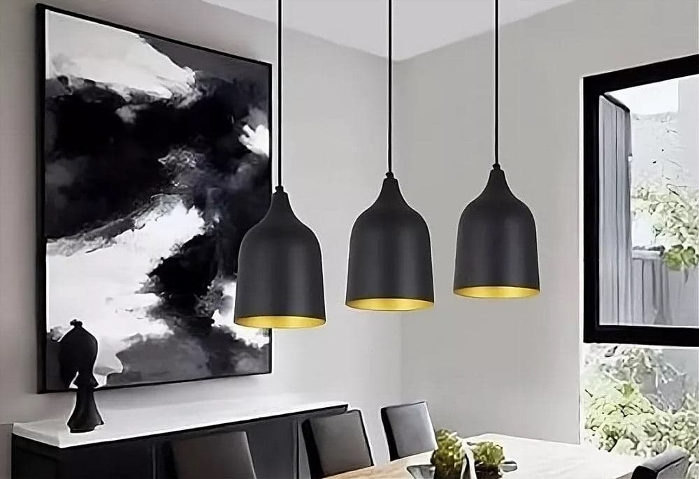 LAMPADARIO A SOSPENSIONE E27 FERRO PARALUME MODERNO CONTEMPORANEO CAMPANA NERO ORO 33290 in Lampade a sospensione Trade Shop italia - Napoli, commercioVirtuoso.it