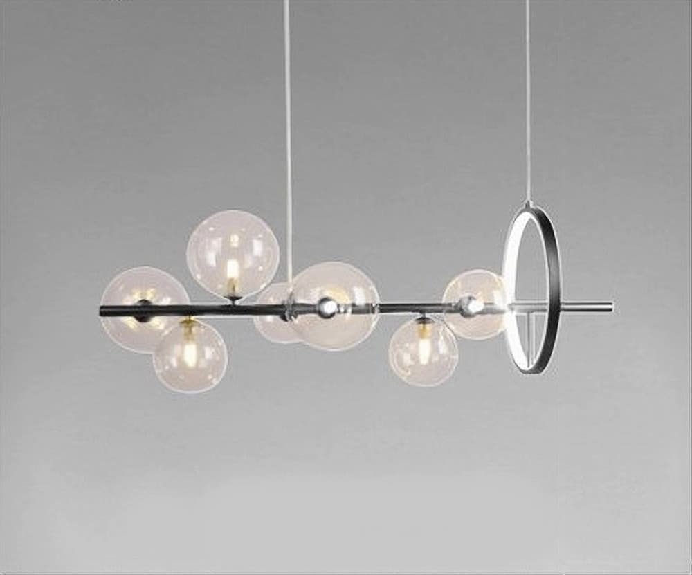 LAMPADARIO MODERNO A SOSPENSIONE NERO 7 SFERE G9 BOLLE IN VETRO CON CERCHIO 71676 in Lampade a sospensione Trade Shop italia - Napoli, commercioVirtuoso.it