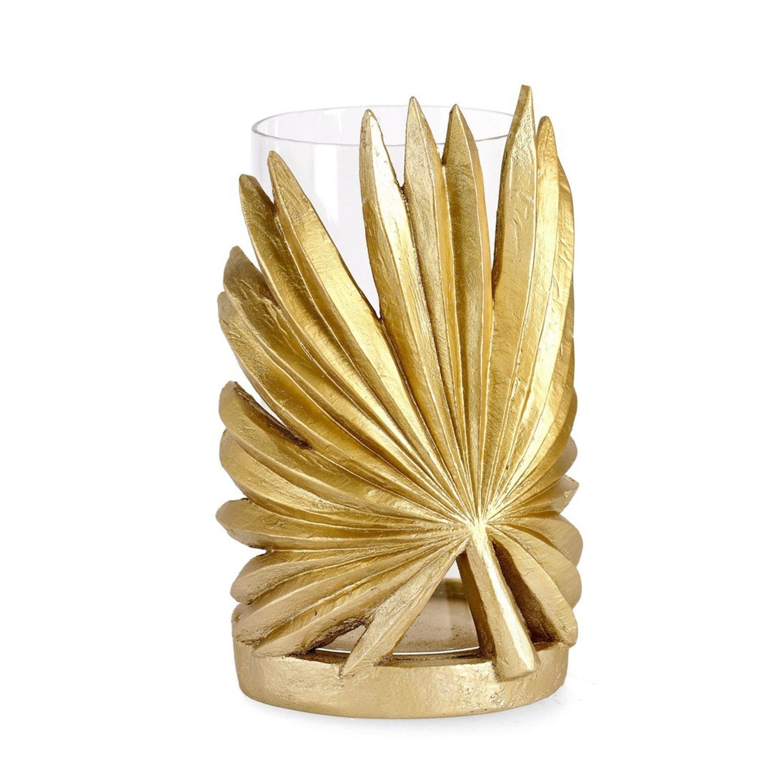 Porta candela "Foglia Palong", color oro, in vetro e poliresina, resistente all'acqua - 3