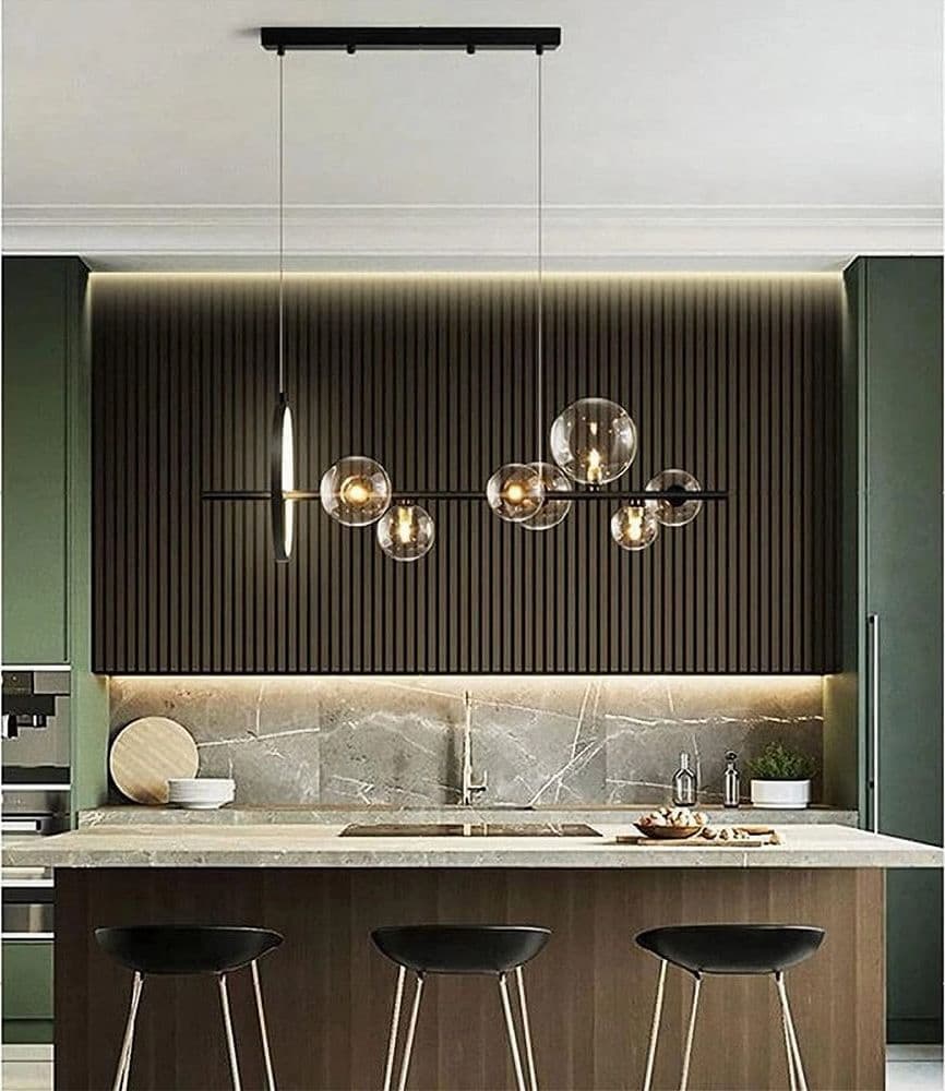 LAMPADARIO MODERNO A SOSPENSIONE NERO 7 SFERE G9 BOLLE IN VETRO CON CERCHIO 71676 in Lampade a sospensione Trade Shop italia - Napoli, commercioVirtuoso.it